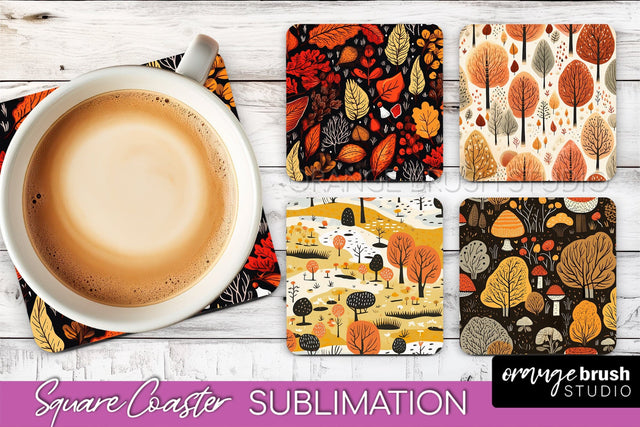Fall Square Coasters - Autumn Forest Coaster Sublimation Sublimation OrangeBrushStudio 
