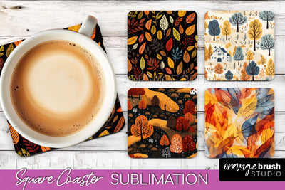 Fall Square Coasters - Autumn Forest Coaster Sublimation Sublimation OrangeBrushStudio 