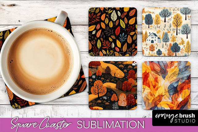 Fall Square Coasters - Autumn Forest Coaster Sublimation Sublimation OrangeBrushStudio 