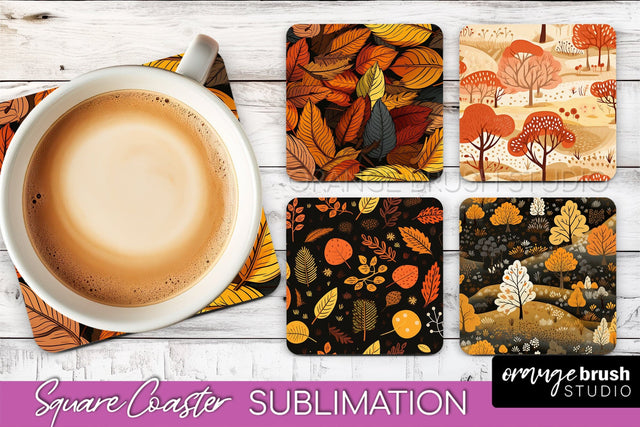 Fall Square Coasters - Autumn Forest Coaster Sublimation Sublimation OrangeBrushStudio 