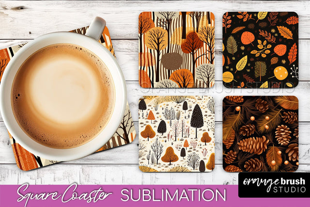 Fall Square Coasters - Autumn Forest Coaster Sublimation Sublimation OrangeBrushStudio 