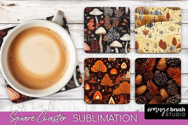 Fall Square Coasters - Autumn Forest Coaster Sublimation Sublimation OrangeBrushStudio 
