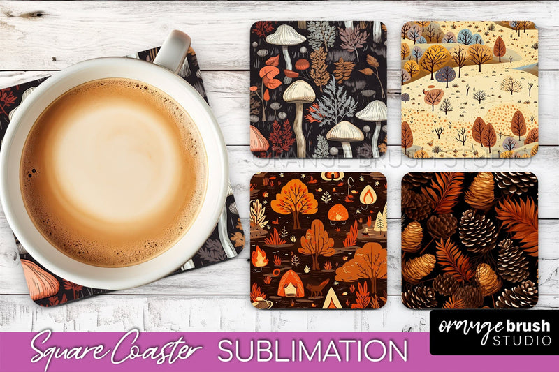 Fall Square Coasters - Autumn Forest Coaster Sublimation Sublimation OrangeBrushStudio 