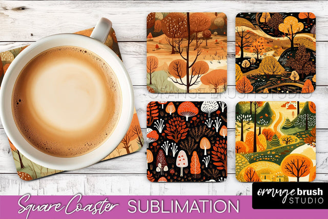 Fall Square Coasters - Autumn Forest Coaster Sublimation Sublimation OrangeBrushStudio 