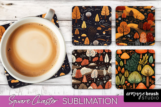 Fall Square Coasters - Autumn Forest Coaster Sublimation Sublimation OrangeBrushStudio 