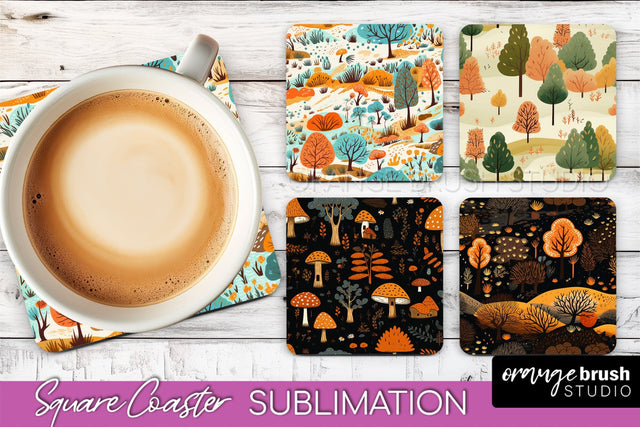 Fall Square Coasters - Autumn Forest Coaster Sublimation Sublimation OrangeBrushStudio 