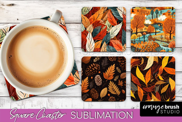 Fall Square Coasters - Autumn Forest Coaster Sublimation Sublimation OrangeBrushStudio 