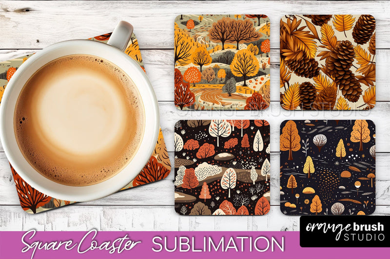 Fall Square Coasters - Autumn Forest Coaster Sublimation Sublimation OrangeBrushStudio 