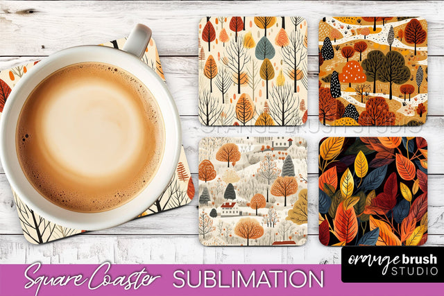 Fall Square Coasters - Autumn Forest Coaster Sublimation Sublimation OrangeBrushStudio 