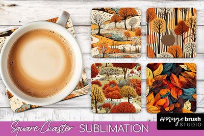 Fall Square Coasters - Autumn Forest Coaster Sublimation Sublimation OrangeBrushStudio 