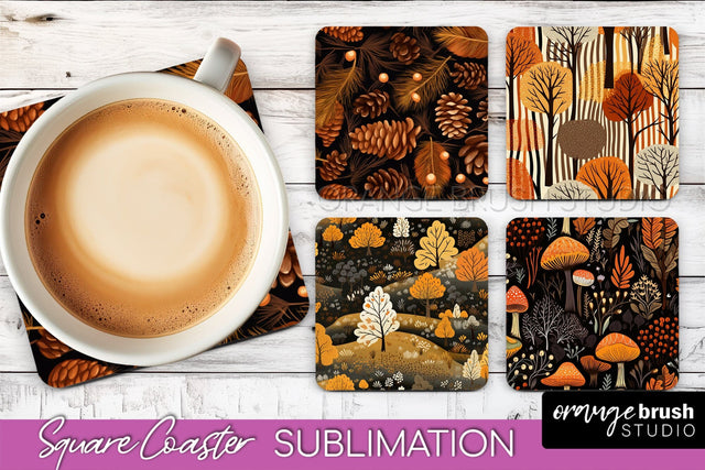 Fall Square Coasters - Autumn Forest Coaster Sublimation Sublimation OrangeBrushStudio 
