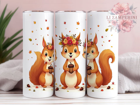 Fall Squirrels 20oz Tumbler Wrap PNG, Cute Affirmation Tumbler PNG Sublimation Design, Straight & Tapered Tumbler Wrap, Instant Digital Download Sublimation Li Zamperini 