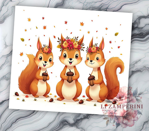 Fall Squirrels 20oz Tumbler Wrap PNG, Cute Affirmation Tumbler PNG Sublimation Design, Straight & Tapered Tumbler Wrap, Instant Digital Download Sublimation Li Zamperini 