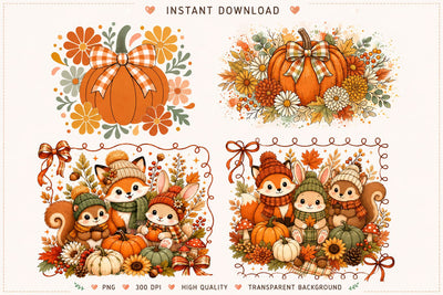 Fall Sublimation Design | Cute Autumn Animals Sublimation Designs | Pumpkin Spice Thanksgiving Quotes | Woodland Kawaii Fall PNG for Cricut DTF Printable Digital Download Sublimation BlackCatsMedia 