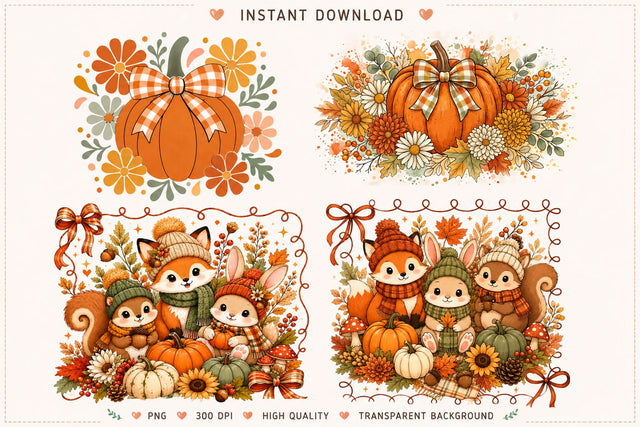 Fall Sublimation Design | Cute Autumn Animals Sublimation Designs | Pumpkin Spice Thanksgiving Quotes | Woodland Kawaii Fall PNG for Cricut DTF Printable Digital Download Sublimation BlackCatsMedia 