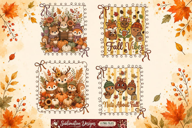 Fall Sublimation Design | Cute Autumn Animals Sublimation Designs | Pumpkin Spice Thanksgiving Quotes | Woodland Kawaii Fall PNG for Cricut DTF Printable Digital Download Sublimation BlackCatsMedia 