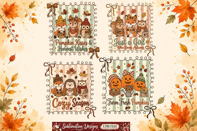 Fall Sublimation Design | Cute Autumn Animals Sublimation Designs | Pumpkin Spice Thanksgiving Quotes | Woodland Kawaii Fall PNG for Cricut DTF Printable Digital Download Sublimation BlackCatsMedia 