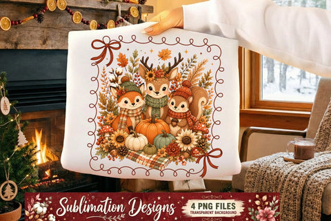 Fall Sublimation Design | Cute Autumn Animals Sublimation Designs | Pumpkin Spice Thanksgiving Quotes | Woodland Kawaii Fall PNG for Cricut DTF Printable Digital Download Sublimation BlackCatsMedia 
