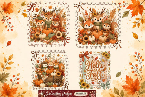 Fall Sublimation Design | Cute Autumn Animals Sublimation Designs | Pumpkin Spice Thanksgiving Quotes | Woodland Kawaii Fall PNG for Cricut DTF Printable Digital Download Sublimation BlackCatsMedia 