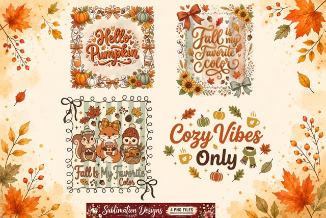 Fall Sublimation Design | Cute Autumn Animals Sublimation Designs | Pumpkin Spice Thanksgiving Quotes | Woodland Kawaii Fall PNG for Cricut DTF Printable Digital Download Sublimation BlackCatsMedia 