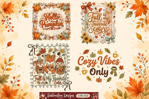 Fall Sublimation Design | Cute Autumn Animals Sublimation Designs | Pumpkin Spice Thanksgiving Quotes | Woodland Kawaii Fall PNG for Cricut DTF Printable Digital Download Sublimation BlackCatsMedia 