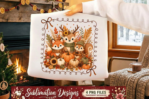 Fall Sublimation Design | Cute Autumn Animals Sublimation Designs | Pumpkin Spice Thanksgiving Quotes | Woodland Kawaii Fall PNG for Cricut DTF Printable Digital Download Sublimation BlackCatsMedia 
