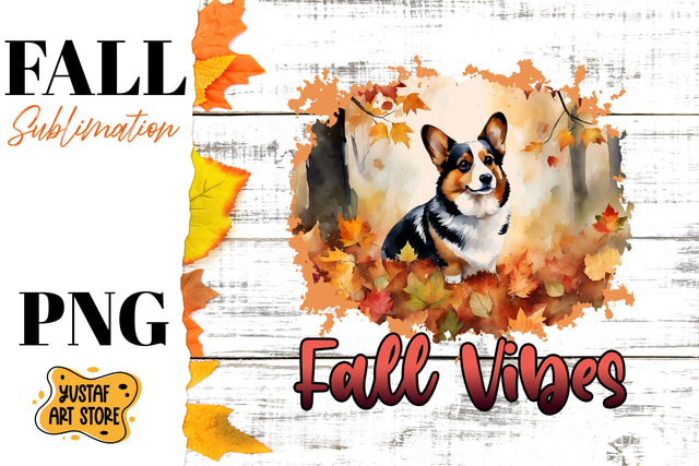 Fall sublimation design. Fall dog sublimation. Corgi PNG Sublimation Yustaf Art Store 