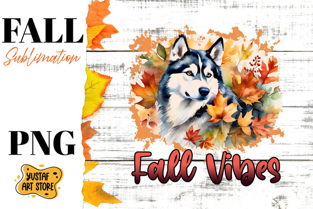 Fall sublimation design. Fall dog sublimation. Husky PNG Sublimation Yustaf Art Store 