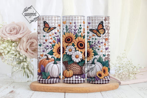 Fall Sunflower & Butterfly 20oz Tumbler Sublimation sassyprint 
