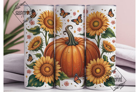 Fall Sunflower Butterfly 20oz Tumbler Sublimation sassyprint 