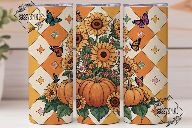 Fall Sunflower Butterfly 20oz Tumbler Sublimation sassyprint 