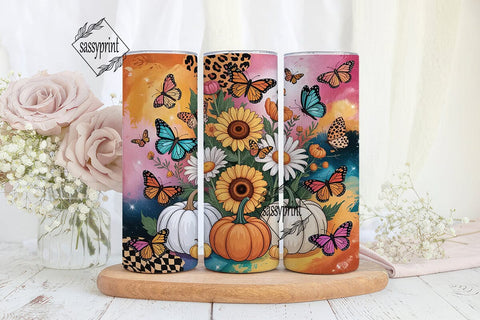Fall Sunflower Butterfly Tumbler Wrap Sublimation sassyprint 