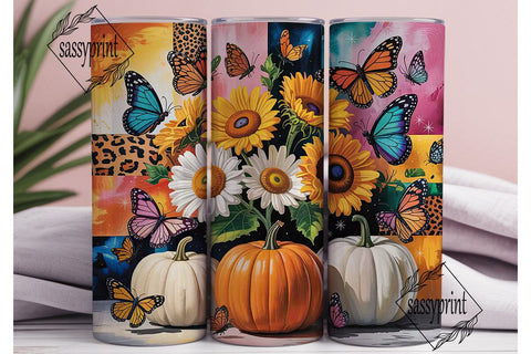 Fall Sunflower Butterfly Tumbler Wrap Sublimation sassyprint 