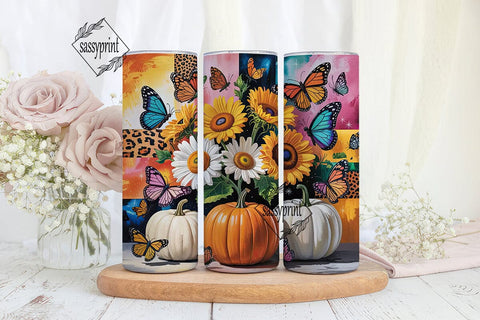 Fall Sunflower Butterfly Tumbler Wrap Sublimation sassyprint 