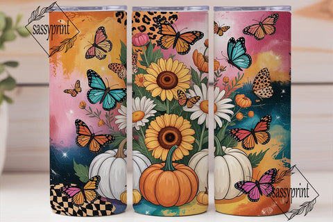 Fall Sunflower Butterfly Tumbler Wrap Sublimation sassyprint 