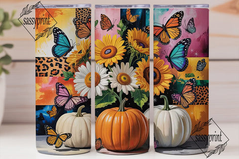 Fall Sunflower Butterfly Tumbler Wrap Sublimation sassyprint 