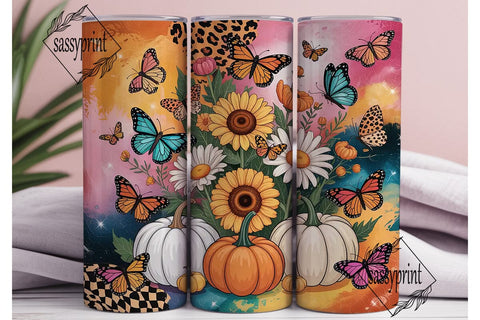 Fall Sunflower Butterfly Tumbler Wrap Sublimation sassyprint 