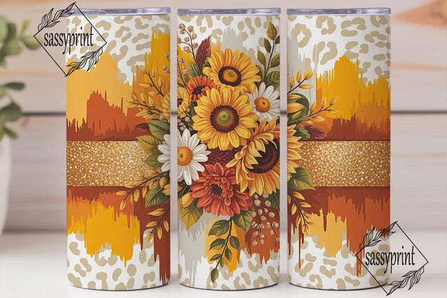 Fall Sunflower Glitter 20oz Tumbler Wrap Sublimation sassyprint 