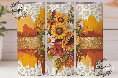 Fall Sunflower Glitter 20oz Tumbler Wrap Sublimation sassyprint 