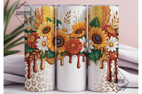 Fall Sunflower Glitter 20oz Tumbler Wrap Sublimation sassyprint 
