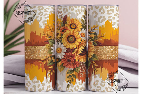 Fall Sunflower Glitter 20oz Tumbler Wrap Sublimation sassyprint 