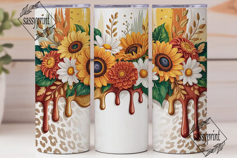 Fall Sunflower Glitter 20oz Tumbler Wrap Sublimation sassyprint 