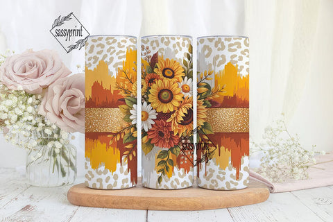 Fall Sunflower Glitter 20oz Tumbler Wrap Sublimation sassyprint 