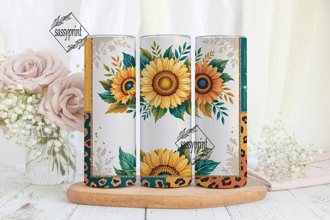 Fall Sunflower Leopard 20oz Tumbler Wrap Sublimation sassyprint 