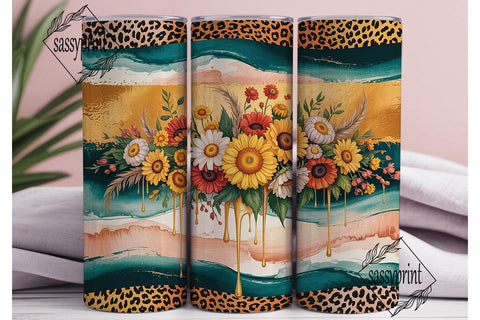 Fall Sunflower Leopard 20oz Tumbler Wrap Sublimation sassyprint 