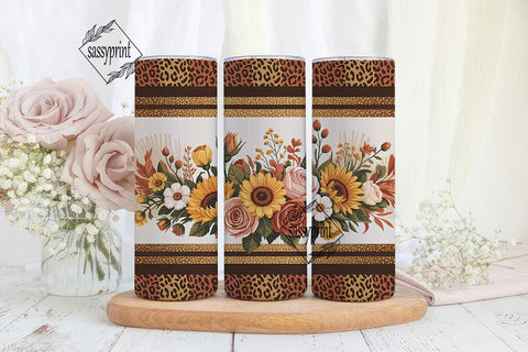 Fall Sunflower Leopard 20oz Tumbler Wrap Sublimation sassyprint 