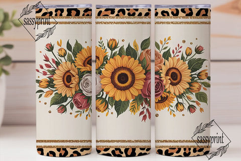 Fall Sunflower Leopard 20oz Tumbler Wrap Sublimation sassyprint 