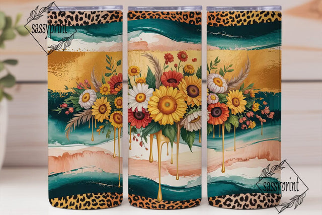 Fall Sunflower Leopard 20oz Tumbler Wrap Sublimation sassyprint 