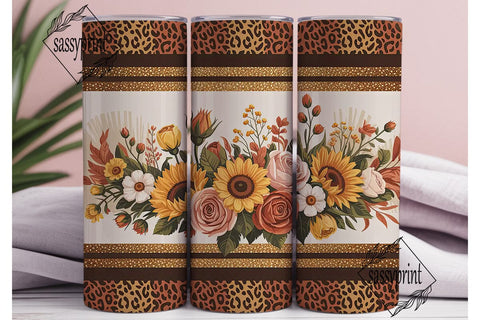Fall Sunflower Leopard 20oz Tumbler Wrap Sublimation sassyprint 