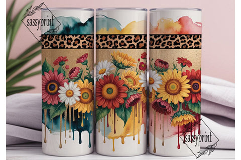 Fall Sunflower Leopard 20oz Tumbler Wrap Sublimation sassyprint 